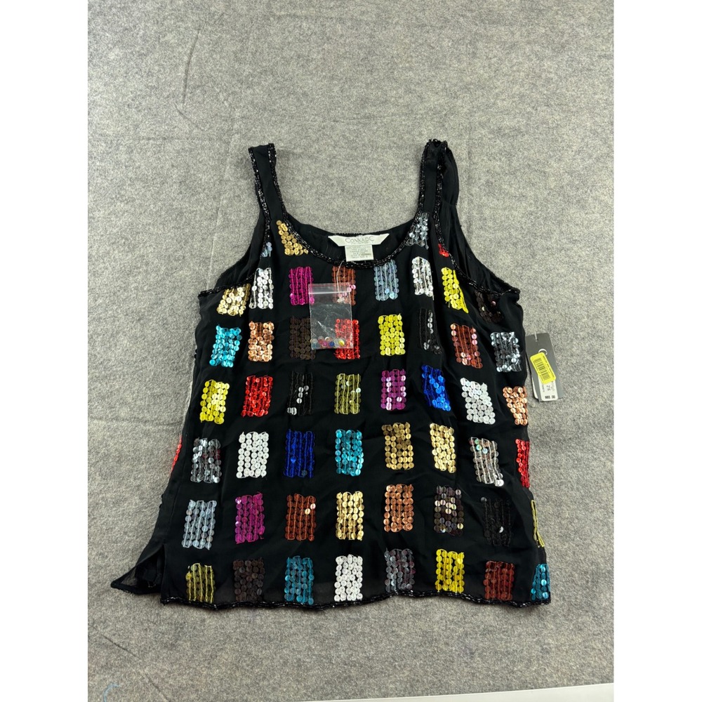 Conrad C Collection Black Colorful Block Sequin Tank Blouse‎ Sexy Going Out Sz 6